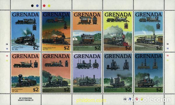 Sellos: 311661 MNH GRANADA 1989 TRENES Y LOCOMOTORAS DE AMERICA