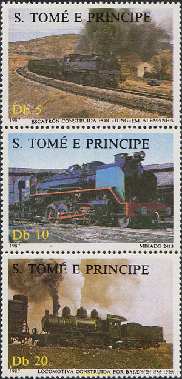 Sellos: 6379 MNH SANTO TOME Y PRINCIPE 1987 LOCOMOTORAS