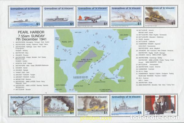 Sellos: 60442 MNH SAN VICENTE GRANADINAS 1991 50 ANIVERSARIO DEL ATAQUE JAPONES A PEARL HARBOR