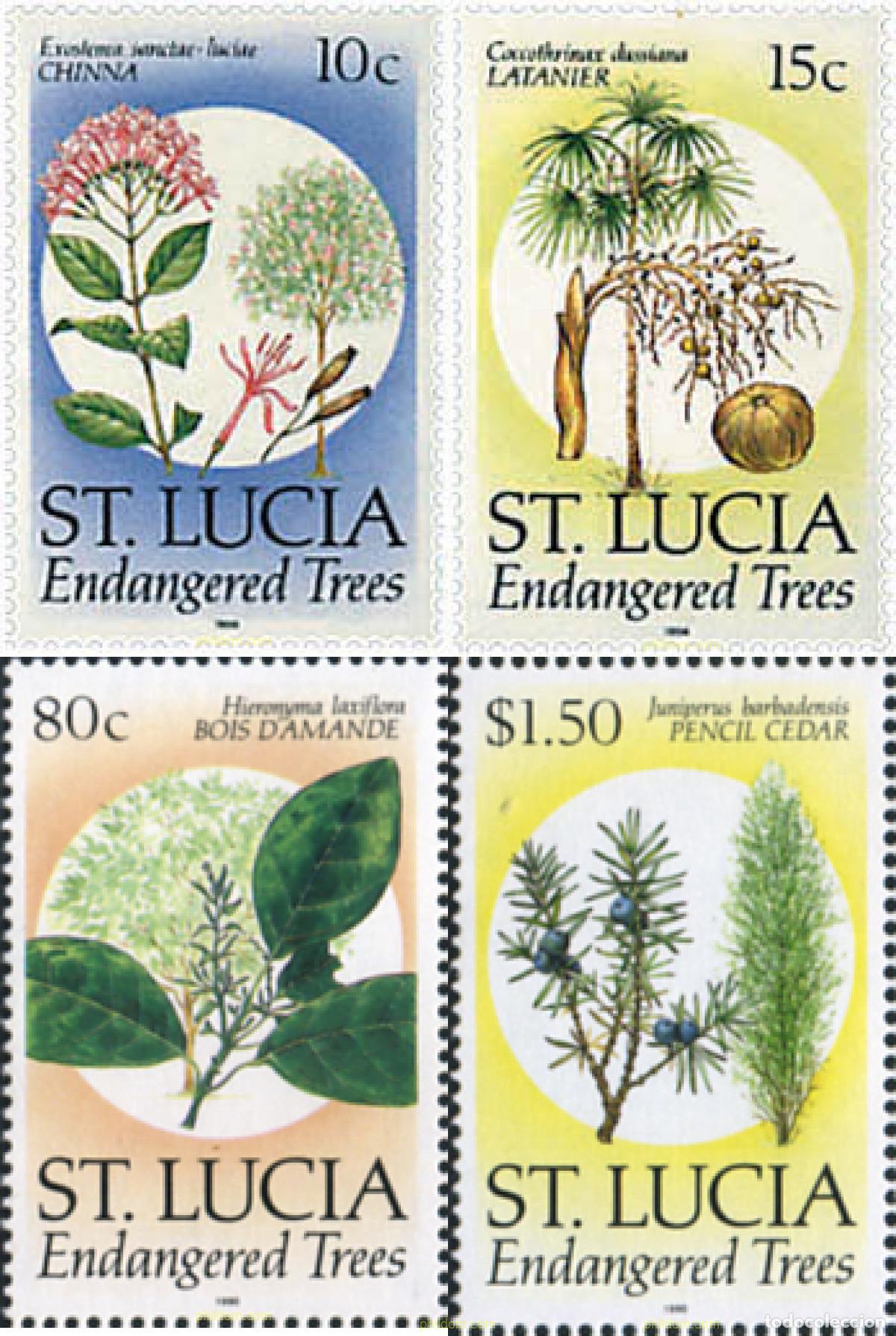 Sellos: 93279 MNH SANTA LUCIA 1990 ESPECIES VEGETALES EN PELIGRO