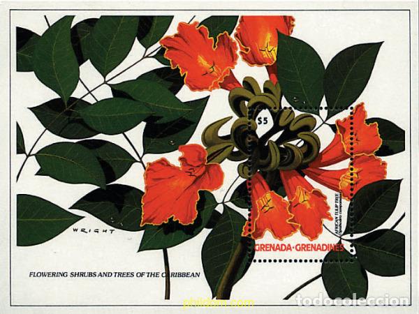 Sellos: 292296 MNH GRANADA GRANADINAS 1988 FLORES DE ARBOLES Y ARBUSTOS