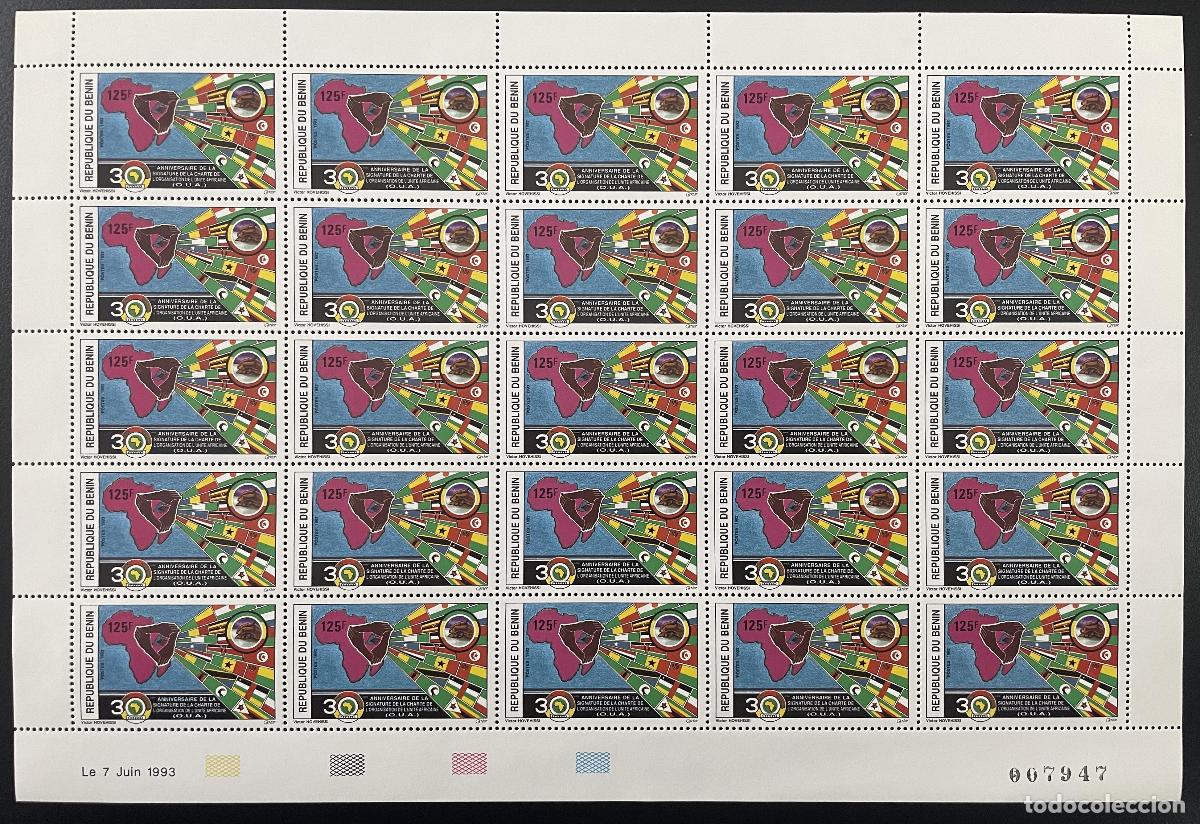 Sellos: Benin 1993 YT 705 placa de 30 a&ntilde;os Carta Uni&oacute;n Africana Mapa Banderas OUA