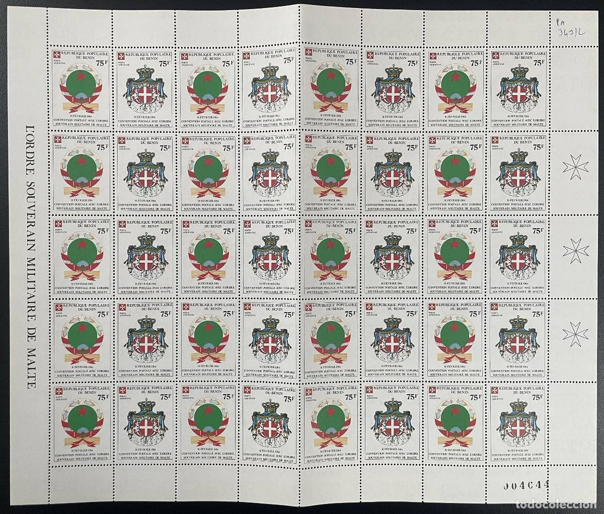 Sellos: Ben&iacute;n 1985 YT PA 341-342 placa Convenci&oacute;n Postal Malta Escudo de armas Emblema