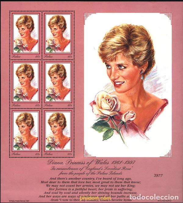 Sellos: 8237 MNH PALAU 1997 HOMENAJE A LA PRINCESA DIANA DE GALES