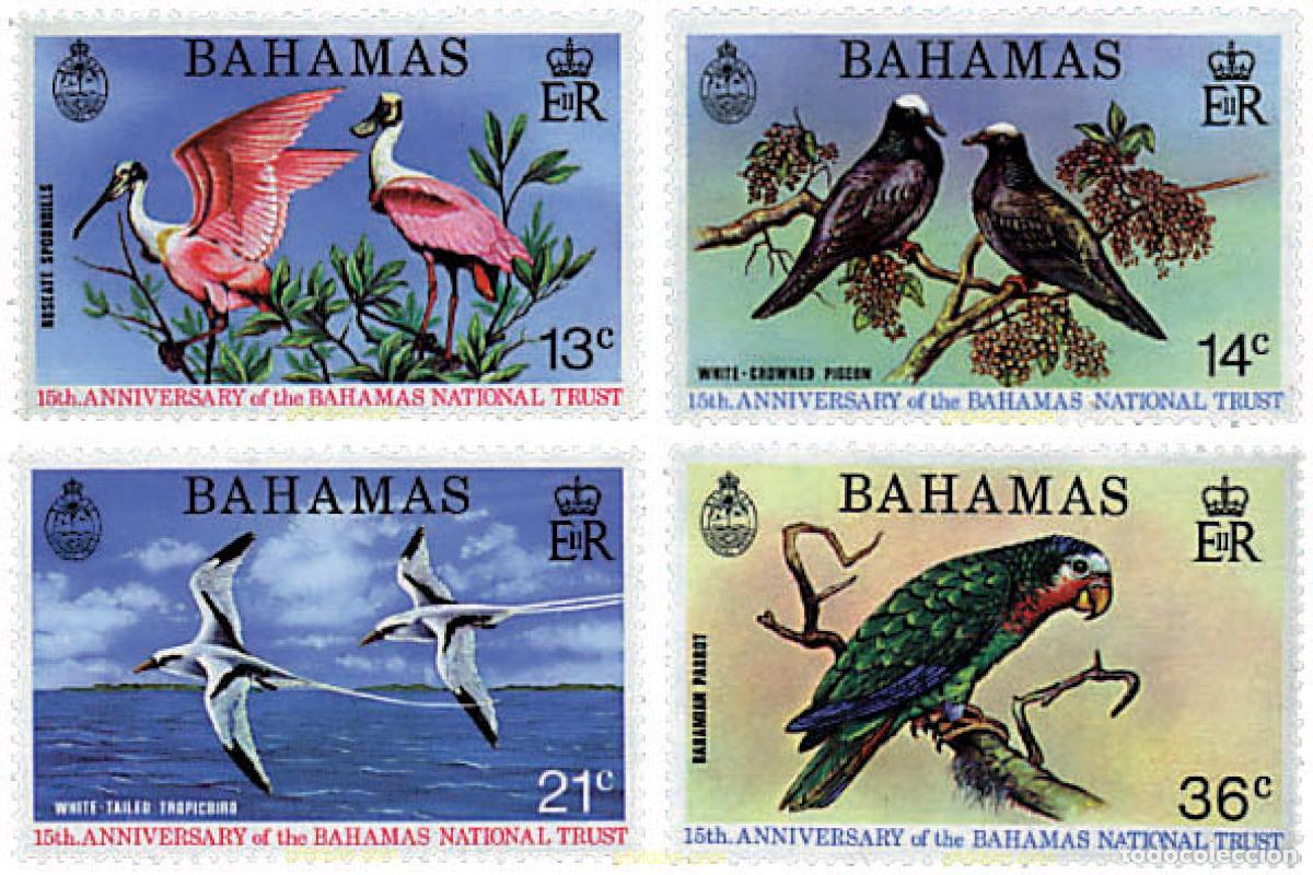 Sellos: 47428 MNH BAHAMAS 1974 15 ANIVERSARIO DEL PATRIMONIO NACIONAL DE LAS BAHAMAS. AVES INDIGENAS