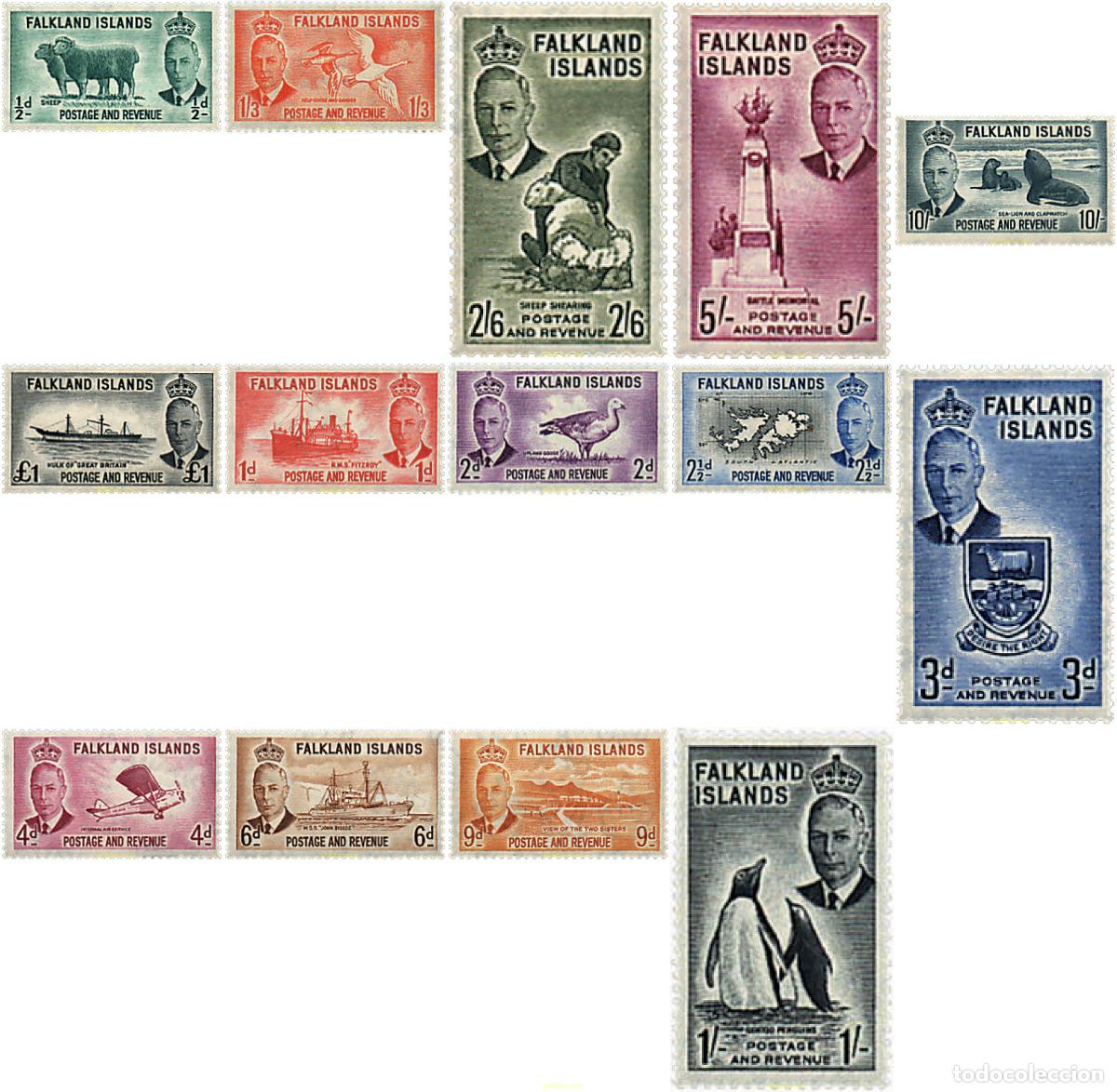 Sellos: 605498 HINGED FALKLAND 1952 MOTIVOS VARIOS. REINA ISABEL II