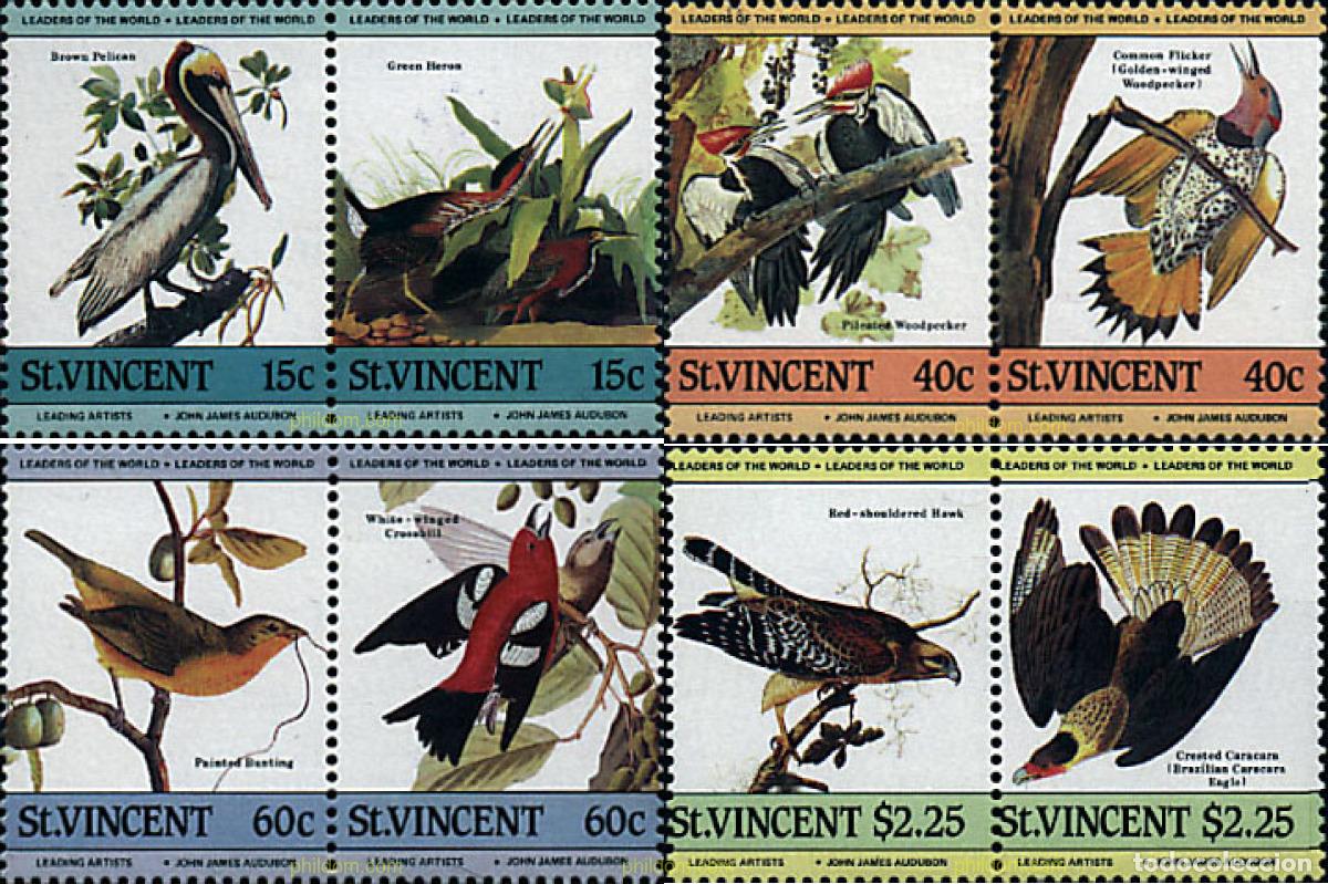 Stamps: 180116 MNH SAN VICENTE 1985 BICENTENARIO DEL NACIMIENTO DEL ORNITOLOGO J.J. AUDUBON