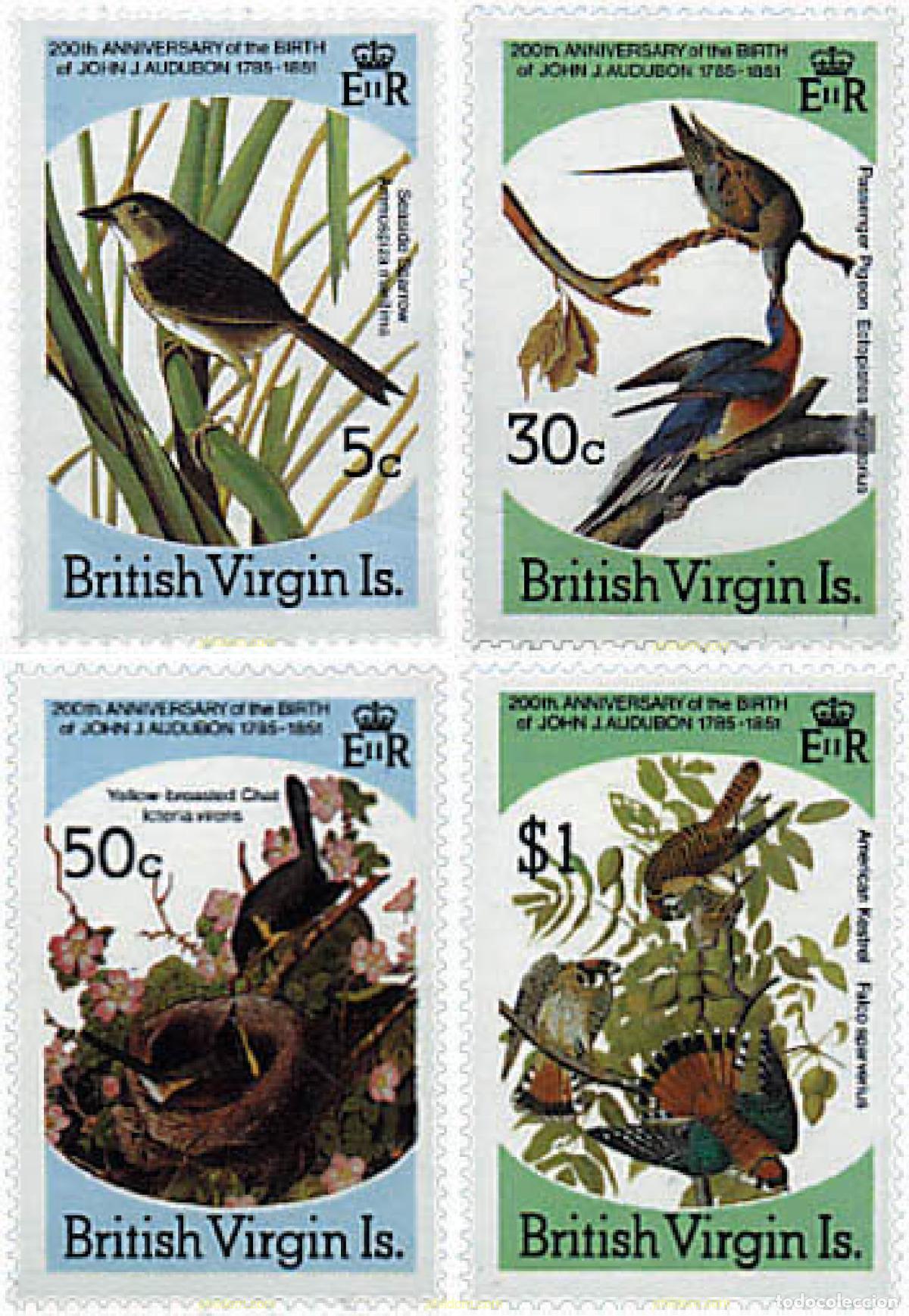 Sellos: 31982 MNH VIRGENES BRITANICAS Islas 1985 BICENTENARIO DEL NACIMIENTO DEL ORNITOLOGO J.J. AUDUBON