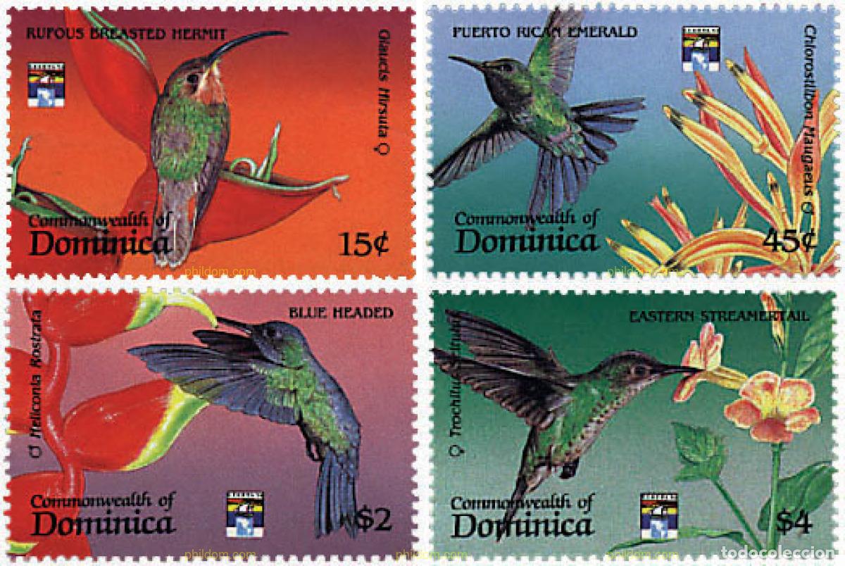 Sellos: 306805 MNH DOMINICA 1992 GENOVA 92. EXPOSICION FILATELICA INTERNACIONAL. AVES