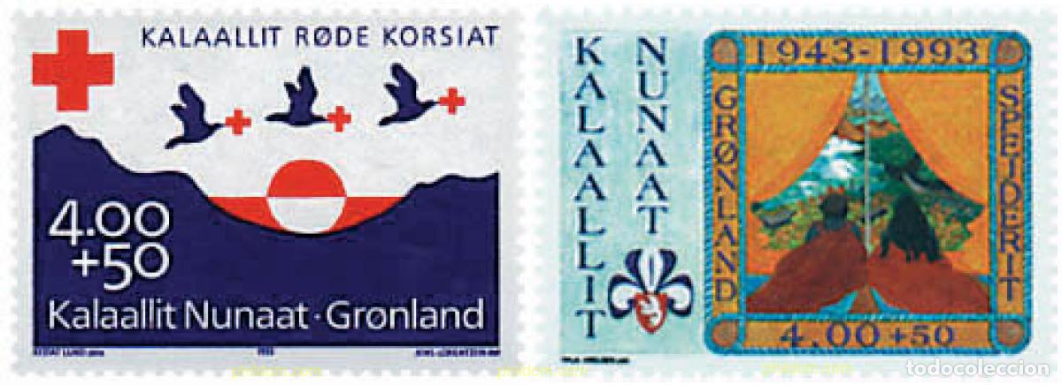 Sellos: 97019 MNH GROENLANDIA 1993 70 ANIVERSARIO DE LA CRUZ ROJA Y 50 DEL ESCULTISMO EN GROENLANDIA
