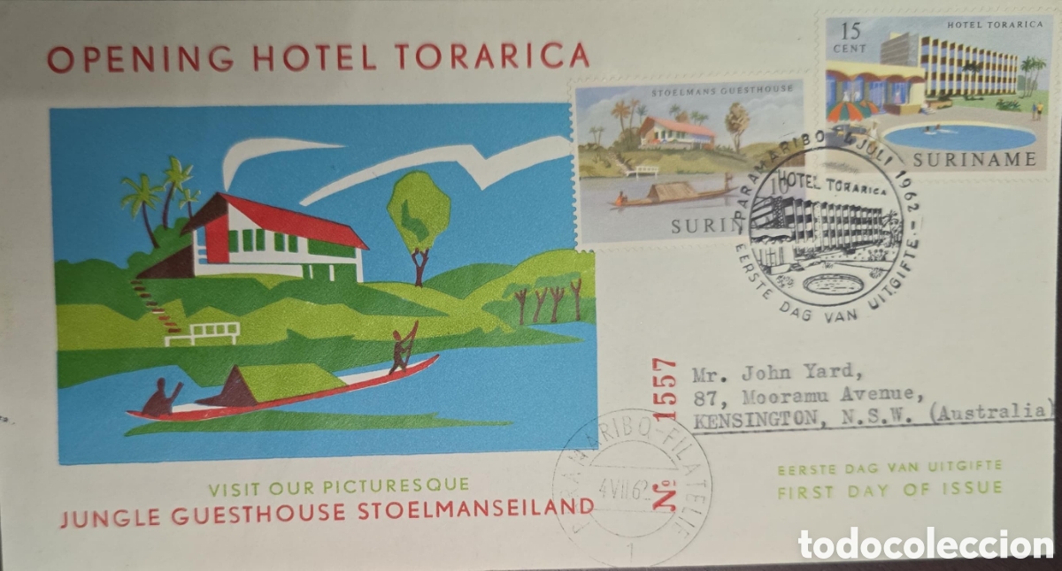 Sellos: CA)Suriname 1962First Day Cover (FDC) Inauguration of the Hotel Torarica.