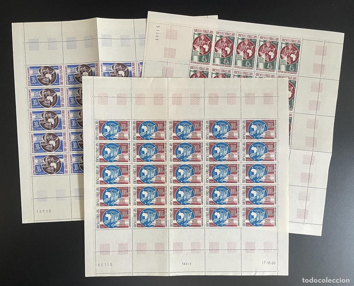 Sellos: Dahomey 1966 YT PA 47-49 tabl&oacute;n UNESCO 20 a&ntilde;os educaci&oacute;n en &Aacute;frica MNH