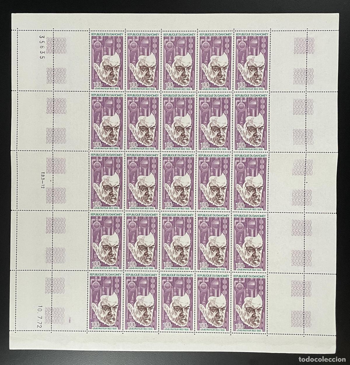 Sellos: Dahomey 1972 YT PA 173 tabl&oacute;n Louis Pasteur ciencia medicina microbiolog&iacute;a