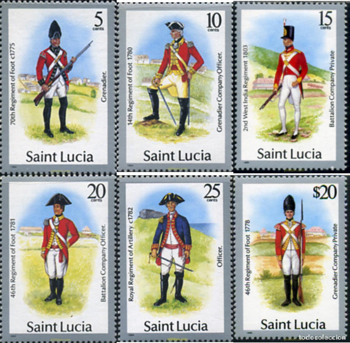 Sellos: 360696 MNH SANTA LUCIA 1985 UNIFORMES MILITARES
