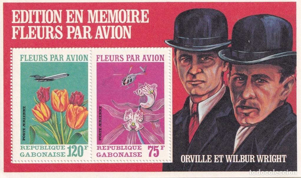Sellos: HB dentada Gab&oacute;n 1971 A&eacute;reo / Orville et Wilbur Wright - Fleurs par avion