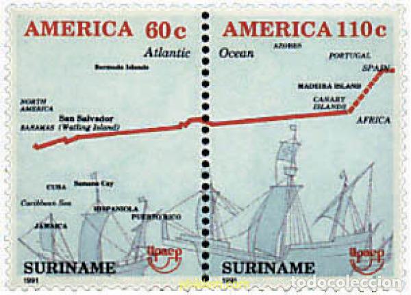 Sellos: 143590 MNH SURINAM 1991 AMERICA-UPAEP 1991 - VIAJES DEL DESCUBRIMIENTO