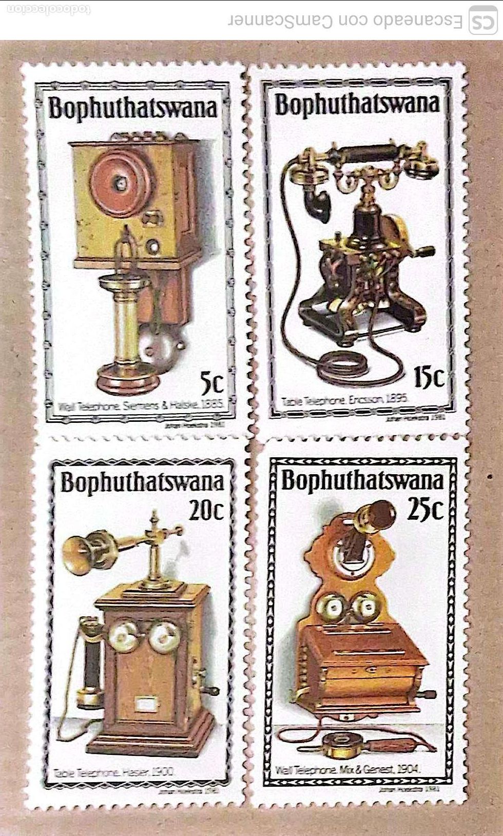 Sellos: Africa del Sur/Bophuthatswana). 76/79 Historia del tel&eacute;fono: Distintos tipos de tel&eacute;fonos. 1981. Sel
