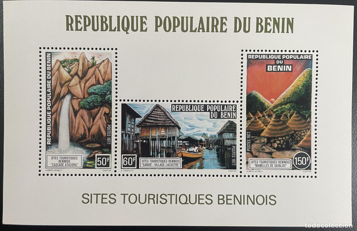 Sellos: Benin 1977 YT Bl. 25 sitios tur&iacute;sticos benineses cascada pueblo de Ganvi&eacute;
