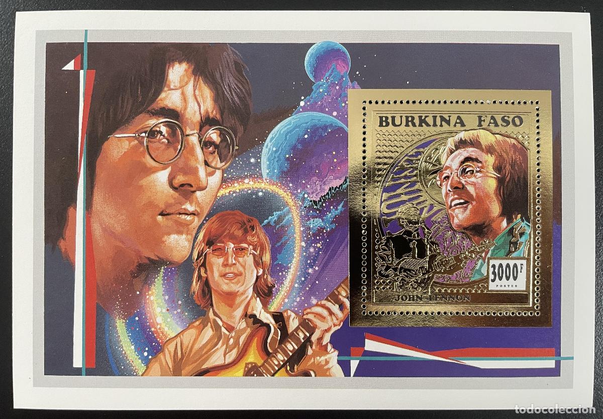 Sellos: Burkina Faso 1996 Mi. Bl. 165 John Lennon famosos de la m&uacute;sica los Beatles o Gold