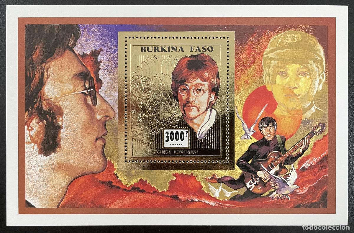 Sellos: Burkina Faso 1996 Mi. Bl. 163 John Lennon Beatles m&uacute;sica celebridades oro