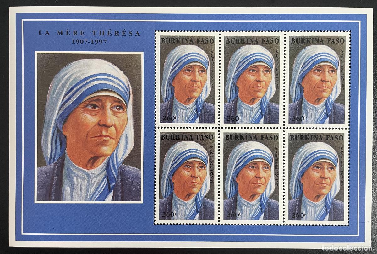Sellos: Burkina Faso 1998 YT 1048 M/S Madre Teresa Religi&oacute;n Premio Nobel de la Paz