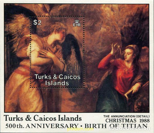 Sellos: 619237 MNH TURKS Y CAICOS 1988 NAVIDAD. PINTURAS DE TIZIANO