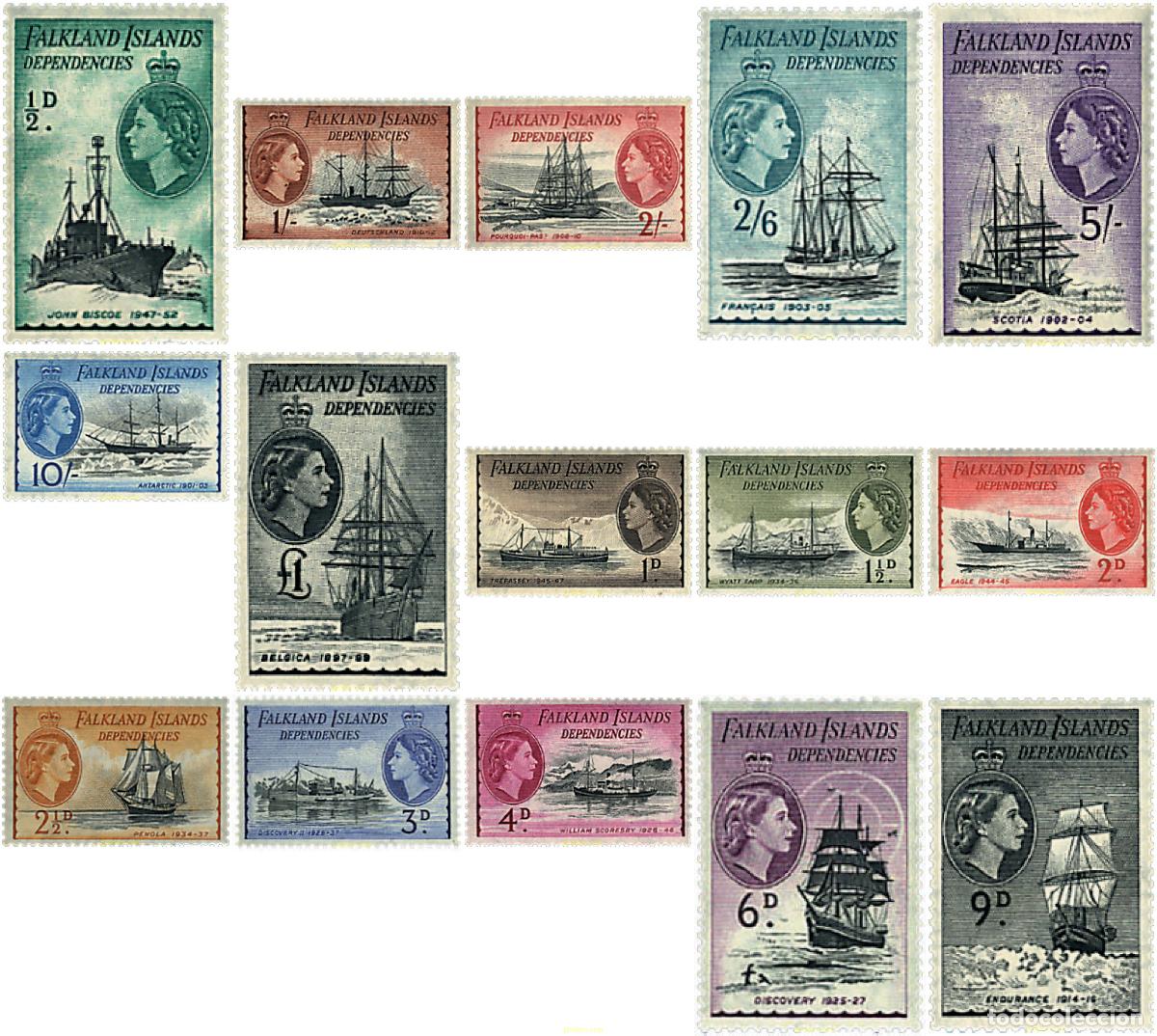 Timbres: 211939 HINGED FALKLAND. Dependencias 1954 BARCOS ANTARTICOS