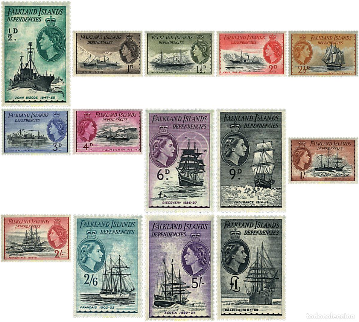 Timbres: 372660 HINGED FALKLAND. Dependencias 1954 BARCOS ANTARTICOS