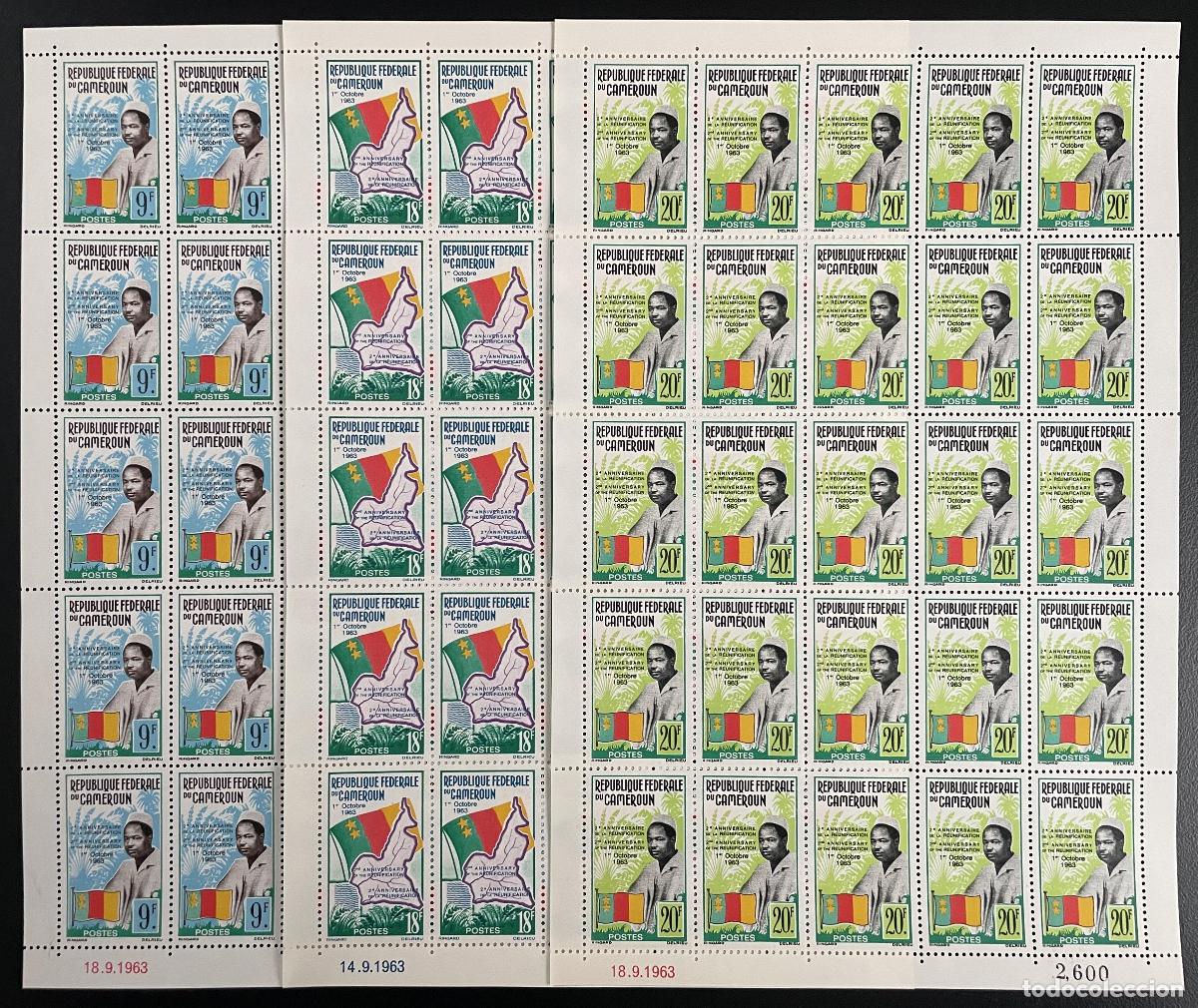 Briefmarken: Camer&uacute;n 1963 YT 372-374 tabl&oacute;n Ahidjo bandera de la independencia reunificaci&oacute;n