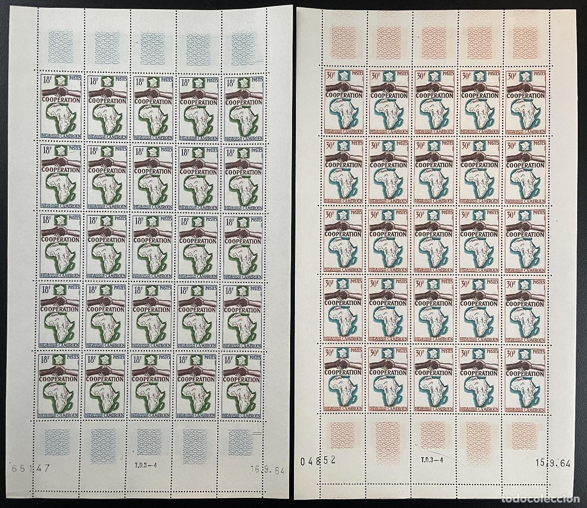 Stamps: Camer&uacute;n 1964 YT 390-391 tabl&oacute;n cooperaci&oacute;n Mapa de &Aacute;frica