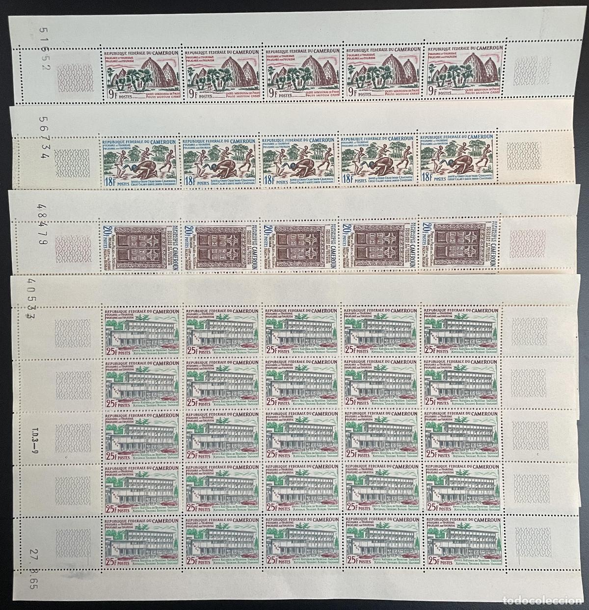 Sellos: Camer&uacute;n 1965 YT 409-412 hoja de tabl&oacute;n Oficina Folclore y Turismo