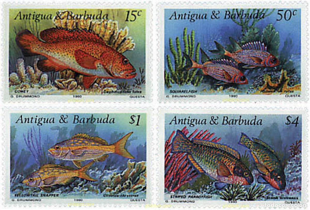 Sellos: 286523 MNH ANTIGUA Y BARBUDA 1990 PECES DE LOS ARRECIFES DE CORAL