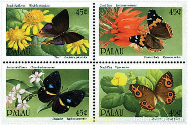 Sellos: 4428 MNH PALAU 1990 MARIPOSAS Y FLORES
