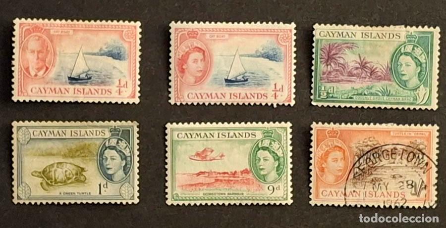 Sellos: 1953-1959, Islas Caim&aacute;n 6 sellos con fijasellos