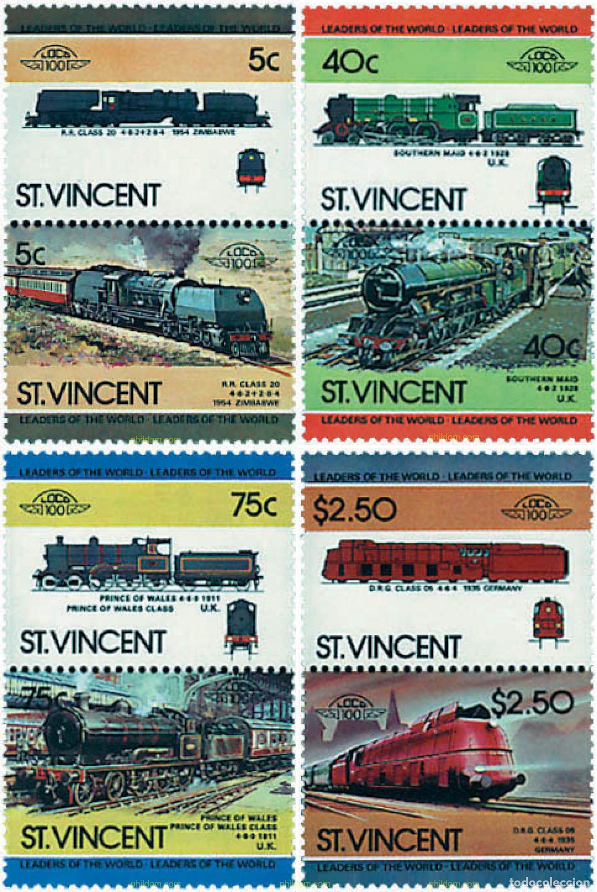 Sellos: 5884 MNH SAN VICENTE 1984 LOCOMOTORAS
