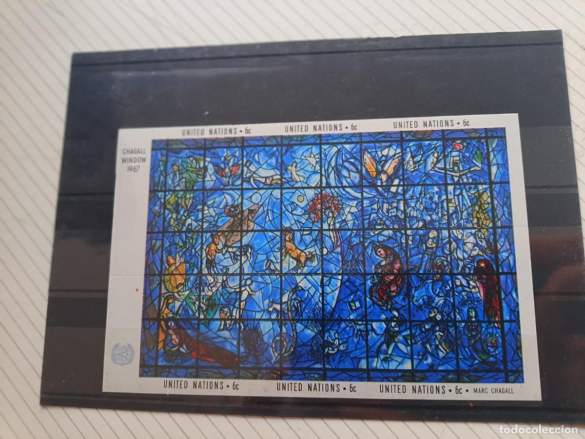 Sellos: SELLO NUEVO H.B NACIONES UNIDAS 1967. NUEVA. VIDRIERA DE CHAGALL