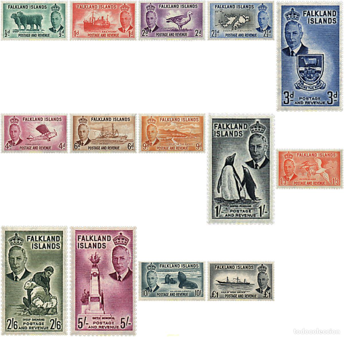 Sellos: 43193 HINGED FALKLAND 1952 MOTIVOS VARIOS. REINA ISABEL II