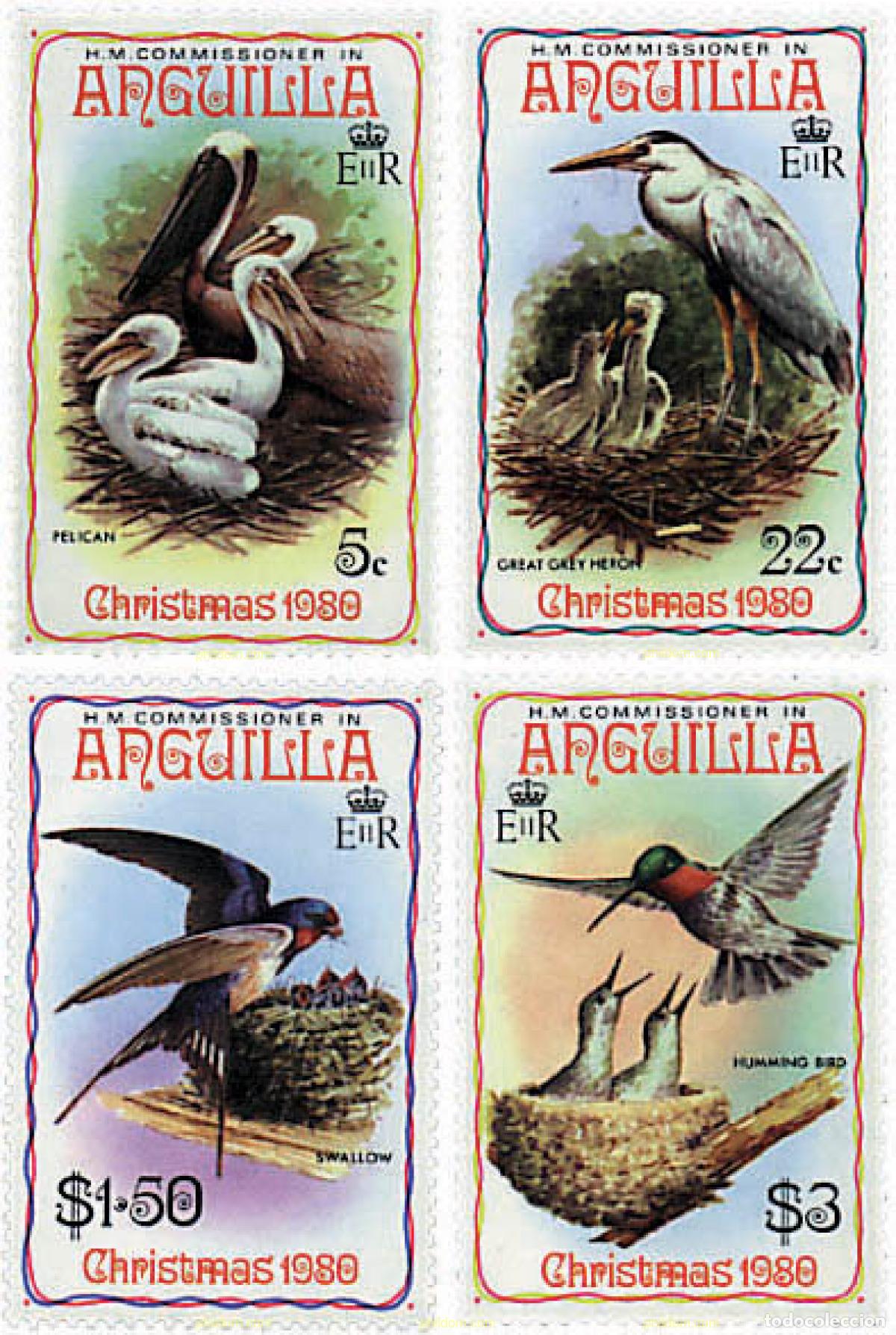 Sellos: 34215 MNH ANGUILLA 1980 NAVIDAD. PAJAROS Y SUS NIDOS