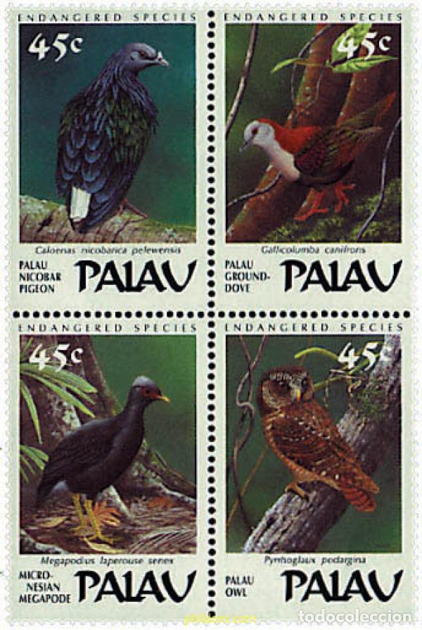 Sellos: 6884 MNH PALAU 1989 AVES EN PELIGRO DE EXTINCION
