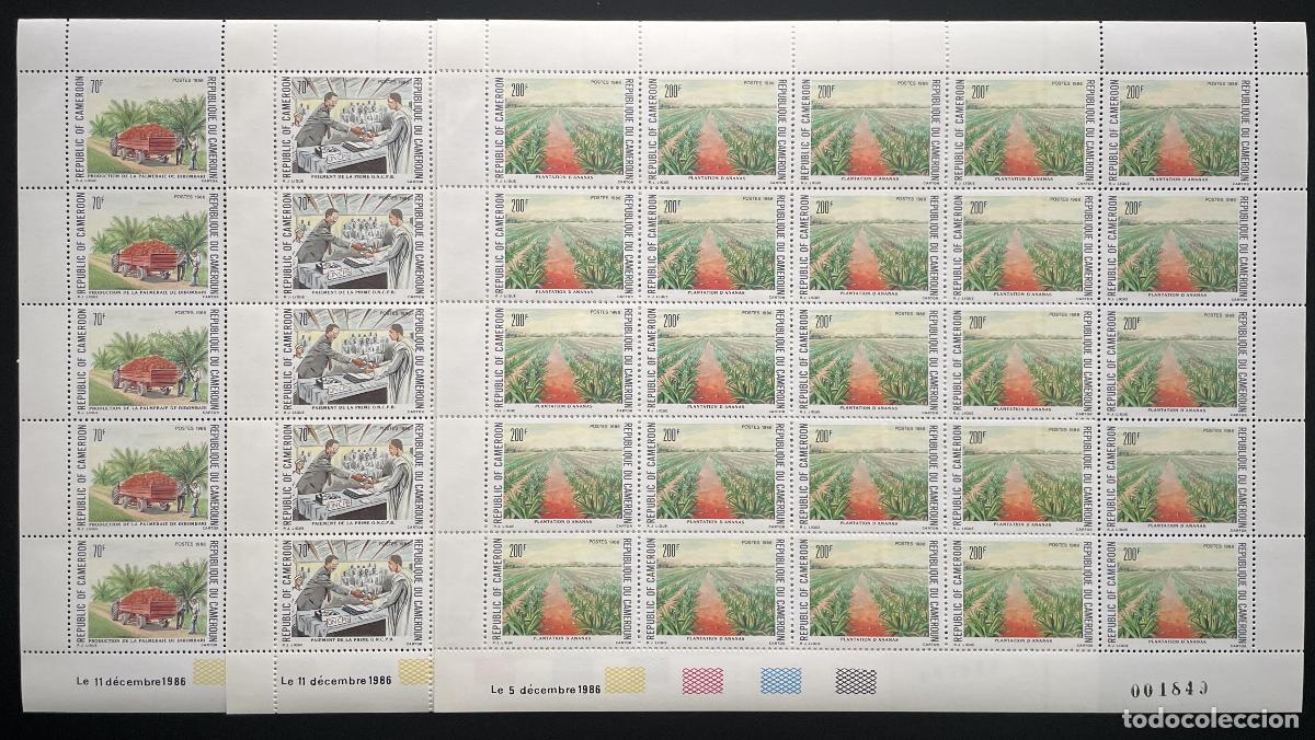 Sellos: Camer&uacute;n 1986 YT 812-814 tabl&oacute;n agr&iacute;cola plantaci&oacute;n de palma pi&ntilde;a