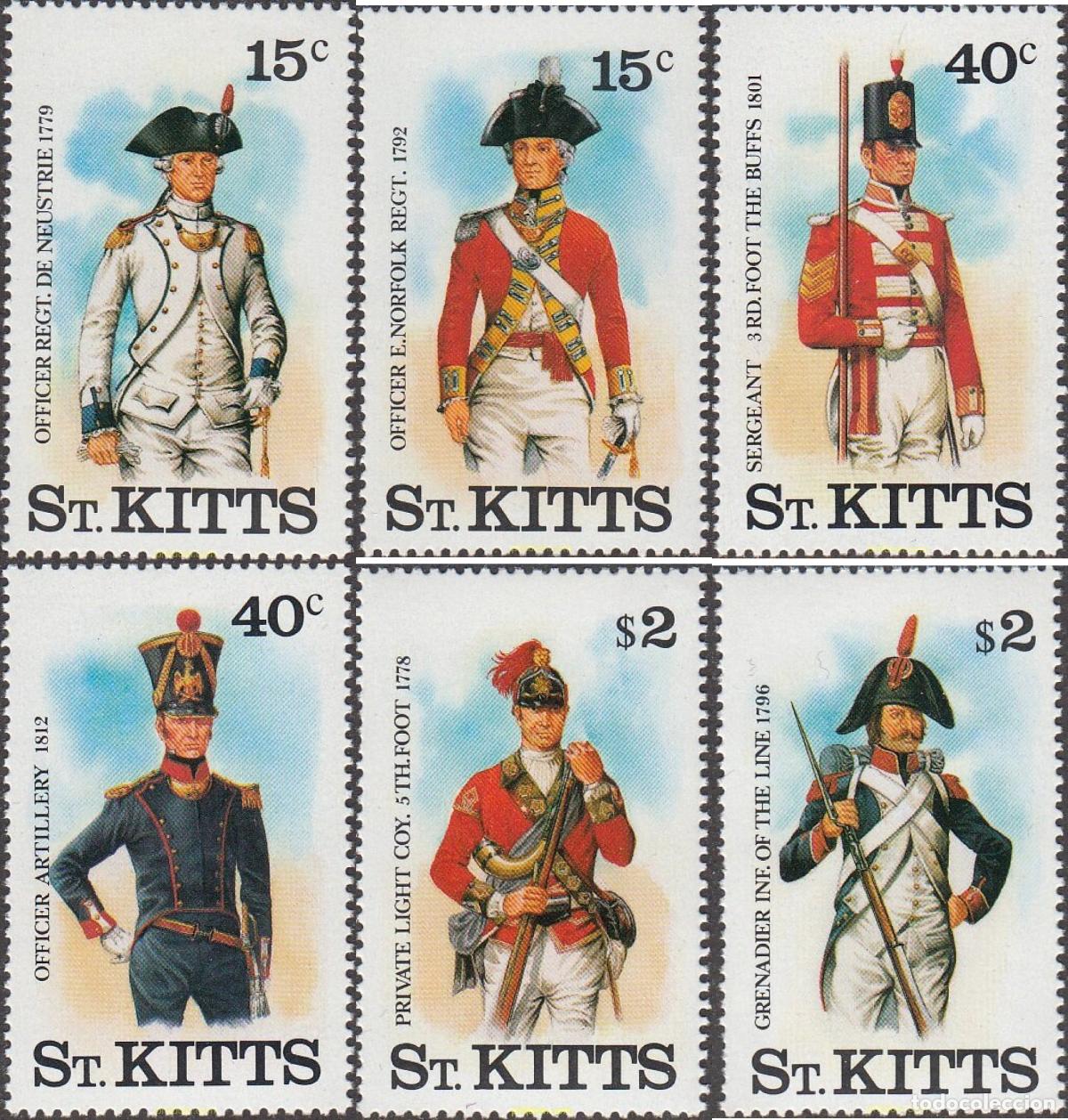 Sellos: 359405 MNH SAN KITTS 1987 UNIFORMES MILITARES