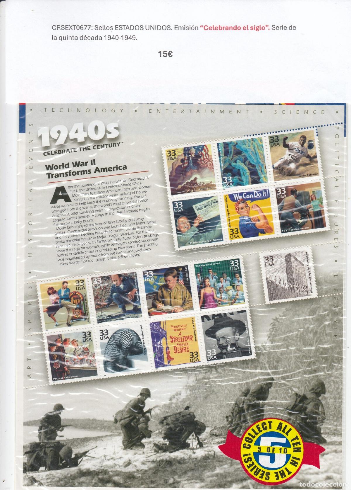 Sellos: CRSEXT0677 Sellos EEUU &ldquo;Celebrando el siglo&rdquo;. Serie quinta d&eacute;cada 1940-1949.