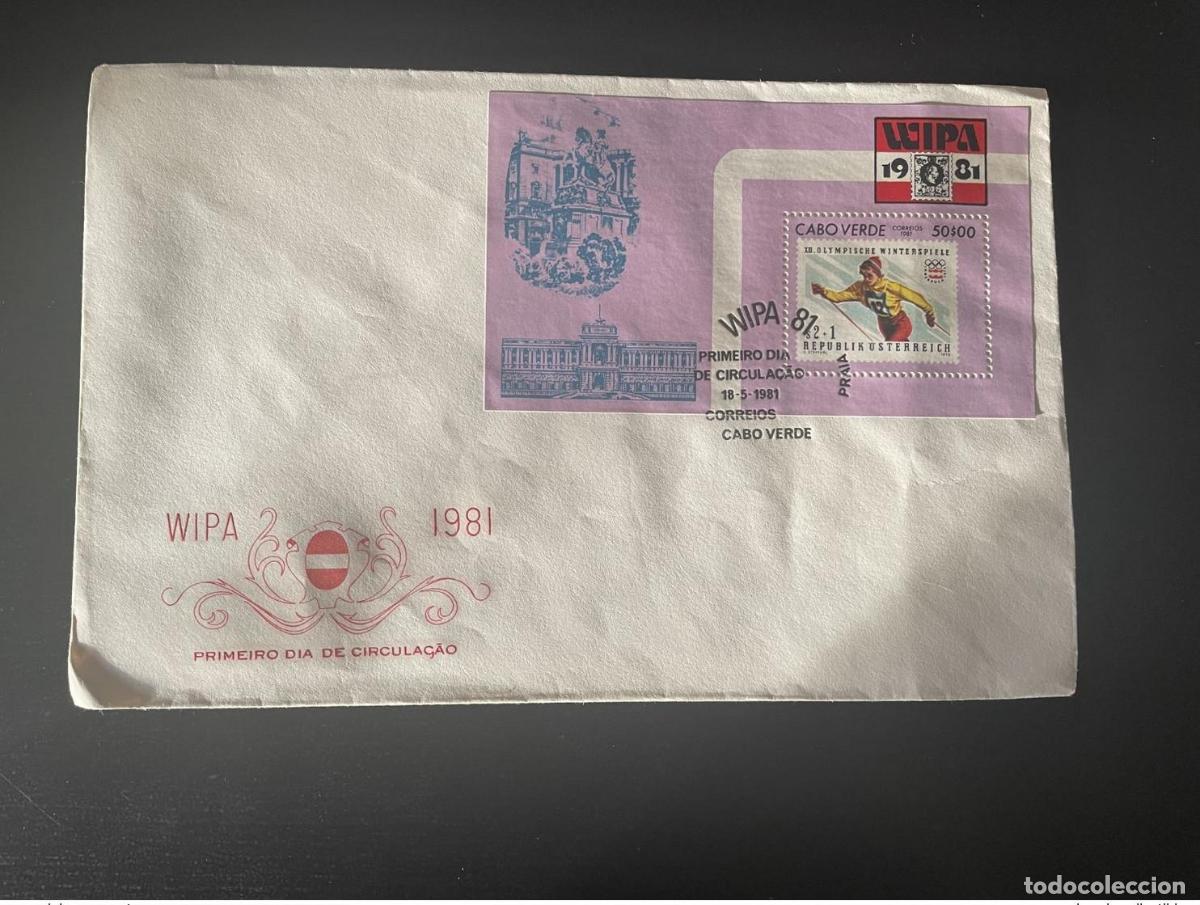 Sellos: Cabo Verde 1981 Mi. Bl. 3 FDC WIPA Wien Sello sobre de los Juegos Ol&iacute;mpicos Esqu&iacute; 1976