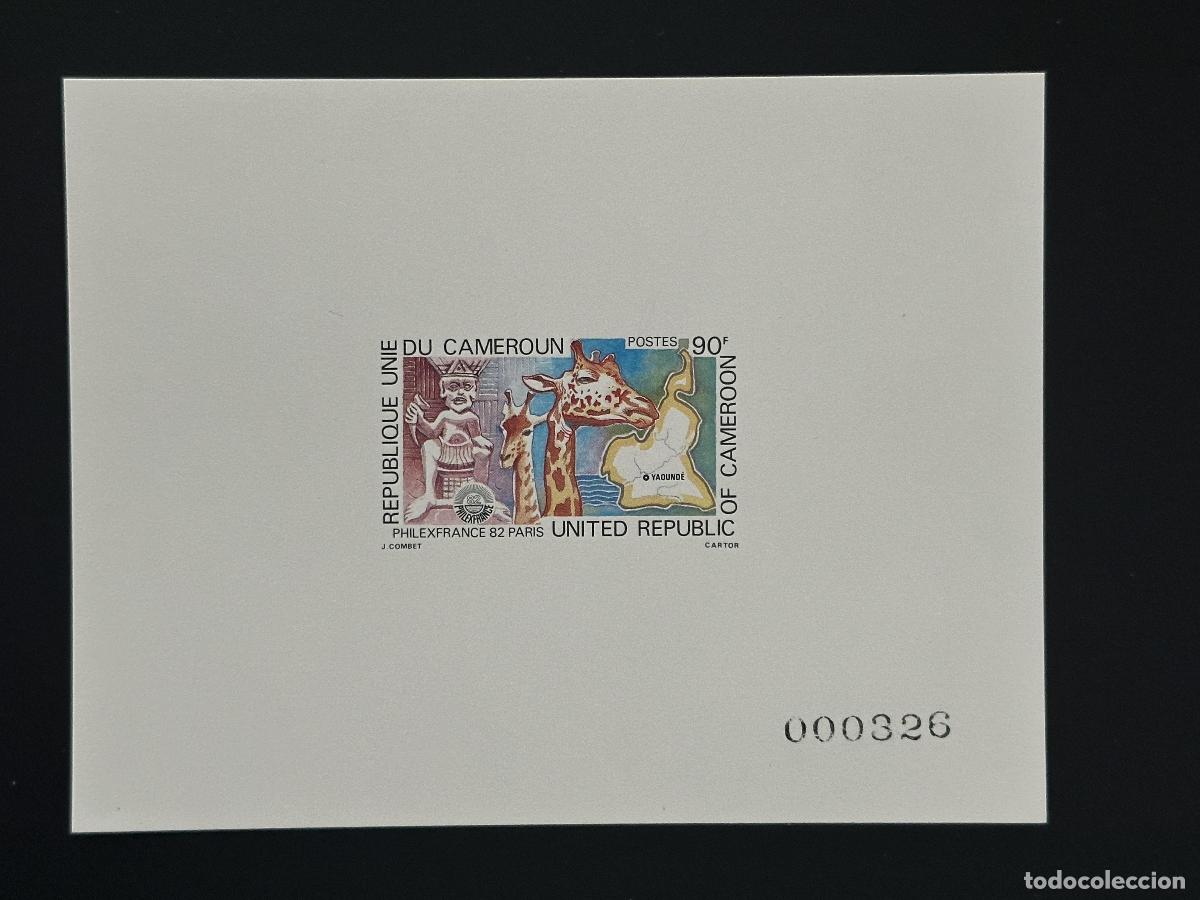 Sellos: Estatua de tarjeta vida silvestre jirafa Philexfrance Mi. 973 a prueba lujo Camer&uacute;n 1982