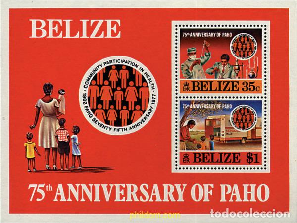 Sellos: 39212 MNH BELIZE 1977 75 ANIVERSARIO DE LA ORGANIZACION PANAMERICANA DE LA SALUD