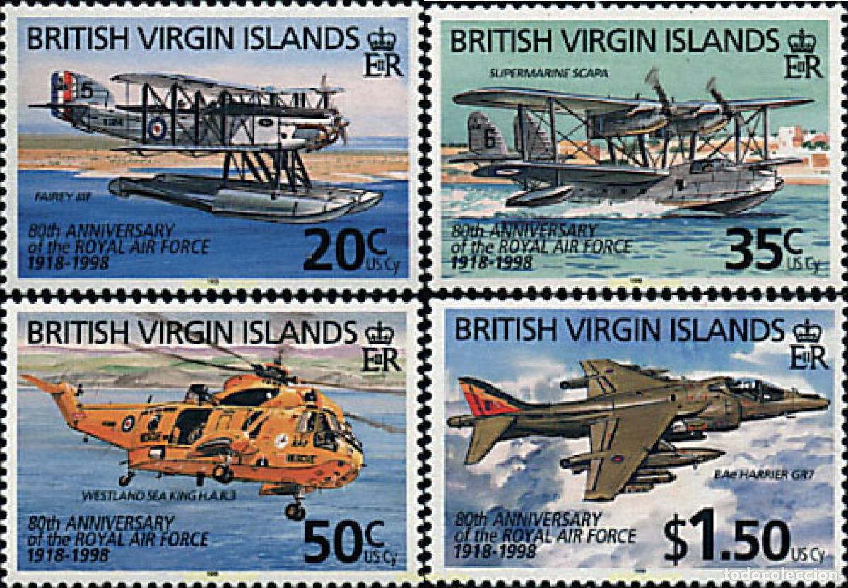 Sellos: 39629 MNH VIRGENES BRITANICAS Islas 1998 80 ANIVERSARIO DE LA ROYAL AIR FORCE