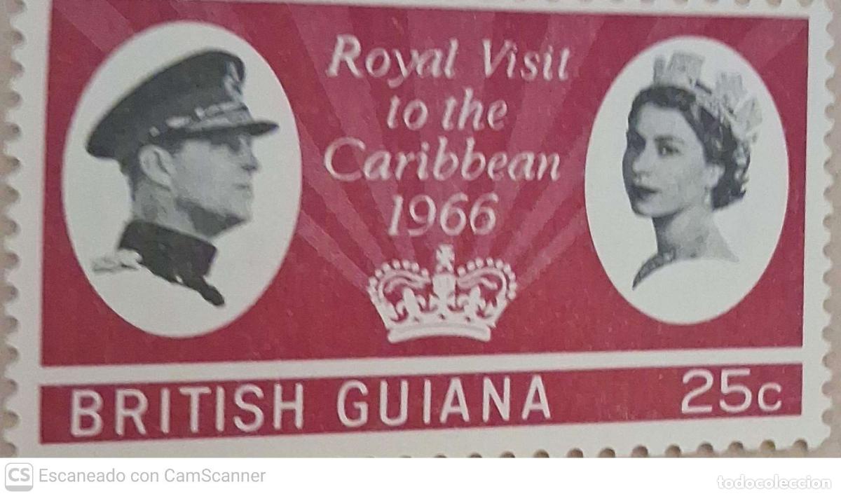 Sellos: Guayana Inglesa. 224 Visita real. 1966. Sellos nuevos con charnela y numeraci&oacute;n Yvert.