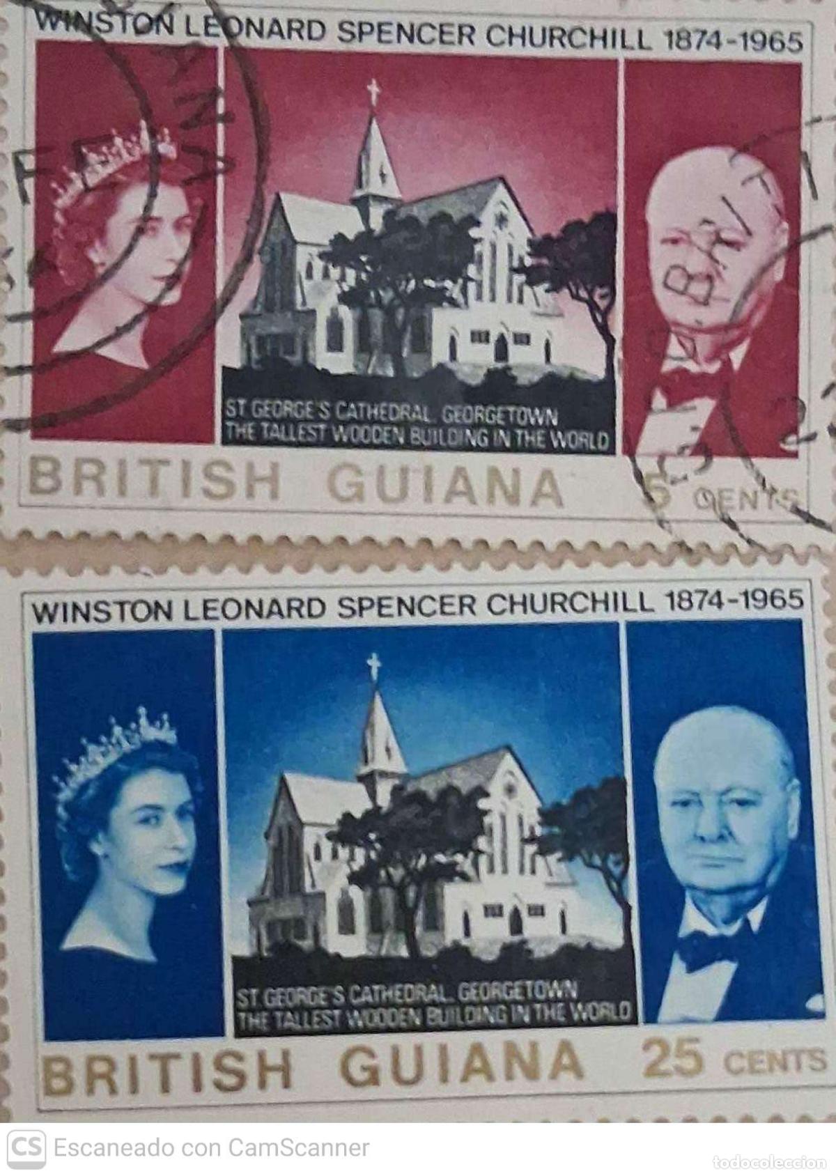 Sellos: Guayana Inglesa. 221/22 Aniversario de la muerte de sir Winston Churchill. 1966. Sello usado valor d