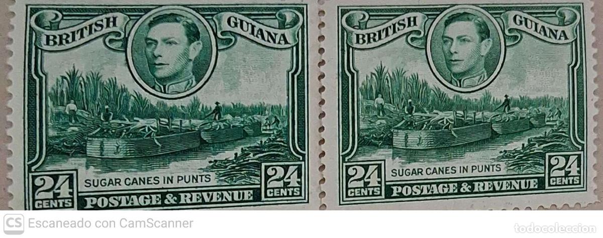 Sellos: Guayana Inglesa. 165 Sellos de 1934 con efigie de Jorge VI, en pareja: Ca&ntilde;a de az&uacute;car. 1938-45. Sel