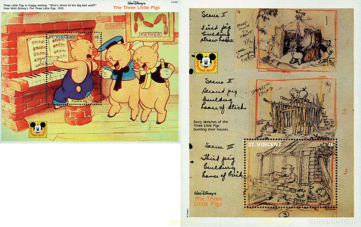 Sellos: 48278 MNH SAN VICENTE 1992 LOS TRES CERDITOS